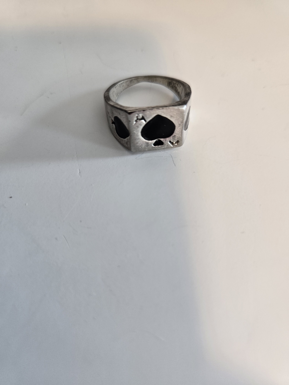 Men's Silvertone Ace of Spades Cutout Signet Ring - Black Inlay